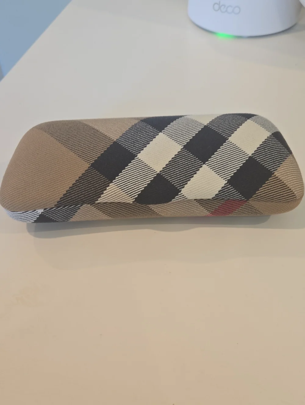 Vintage Burberry Plaid Hard Eyeglass Case in Beige, Black and Cream,Red Accent